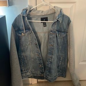 L Mens H&M Hooded Denim Jacket